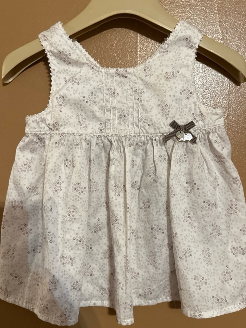 Tartine et Chocolat White Cotton Floral Tank Dress with Brown Bow